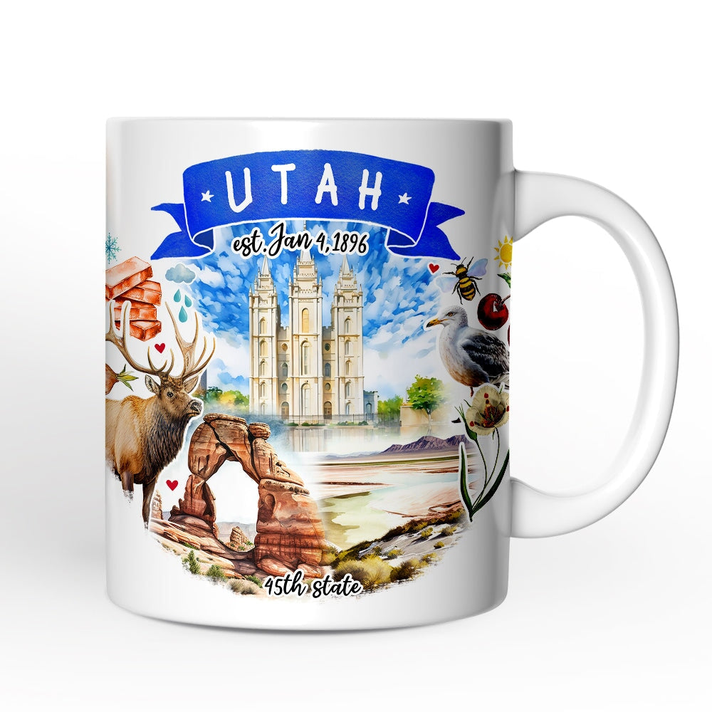 Artistic Utah State Themes and Landmarks Personalized Mug With Custom Name