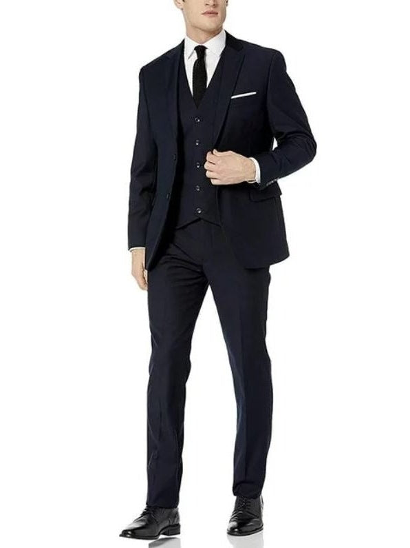 Adam Baker Solid Navy Blue Classic Fit Three Piece Suit