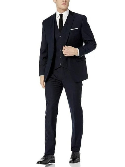Adam Baker Solid Navy Blue Classic Fit Three Piece Suit