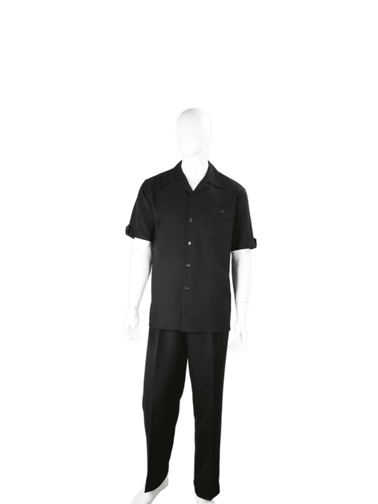 Apollo King SUITS Apollo King Royal Diamond Solid Black Classic Fit 2 Piece Walking Suit
