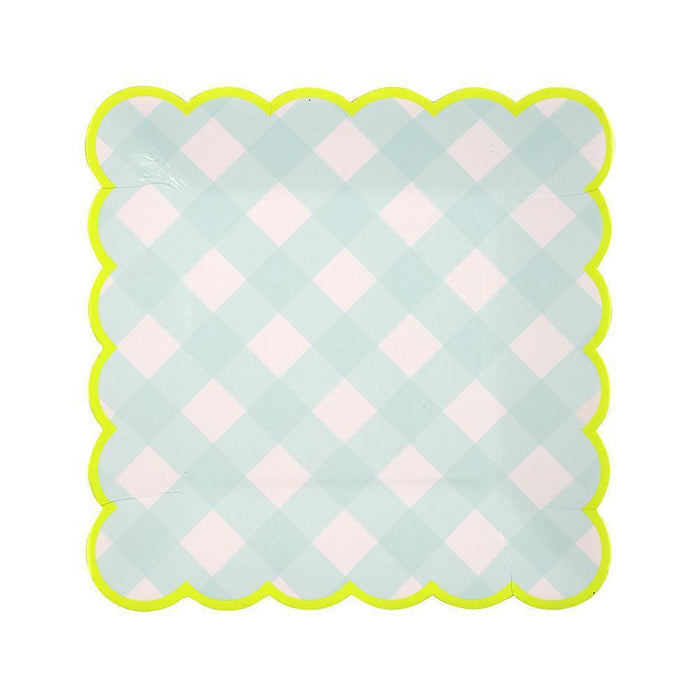 Aqua White Check Large Small Plates