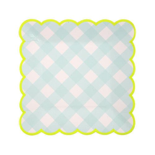 Aqua White Check Large Small Plates
