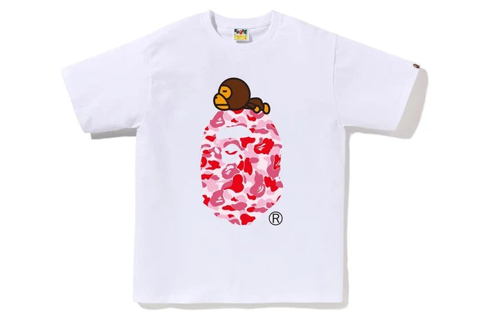 BAPE ABC CAMO MILO ON BIG APE TEE M WHITE X PINK