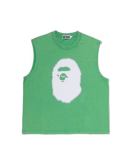 BAPE HEAVY WASH APE HEAD CROPPED FIT TANK TOP M GREEN