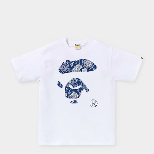 BAPE JAPANESE INDIGO ART CAMO APE FACE TEE M WHITE