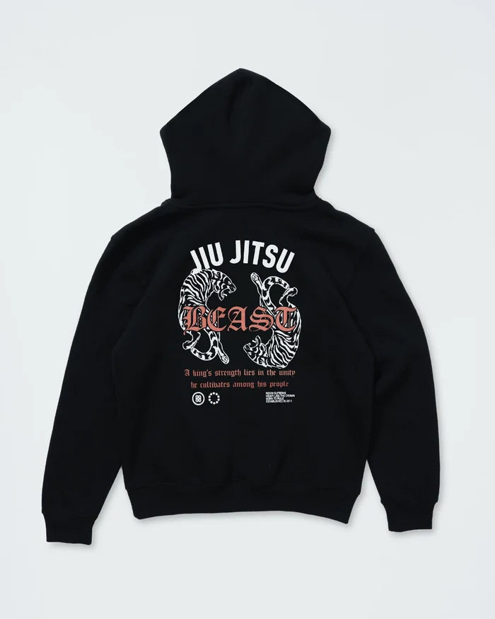 Kingz Beast Youth Hoodie - Back View - Large Twin Tiger Beast Graphic - Black - Youth BJJ Lifestyle Hoodie [color:Black]
