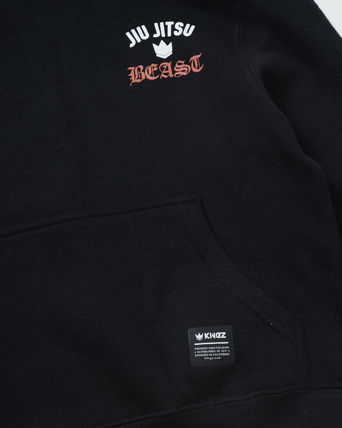 Kingz Beast Youth Hoodie - Pocket Detail - Chest Logo and Woven Kingz Label - Black - Youth BJJ Hoodie [color:Black]