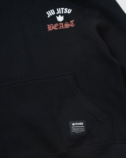 Kingz Beast Youth Hoodie - Pocket Detail - Chest Logo and Woven Kingz Label - Black - Youth BJJ Hoodie [color:Black]