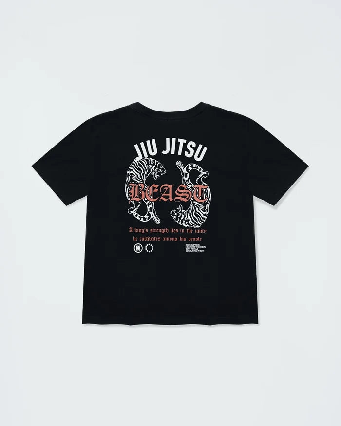 Kingz Beast Youth Tee - Back View - Jiu Jitsu Beast Tiger Graphic - Black Youth BJJ Streetwear Tee [color:Black]