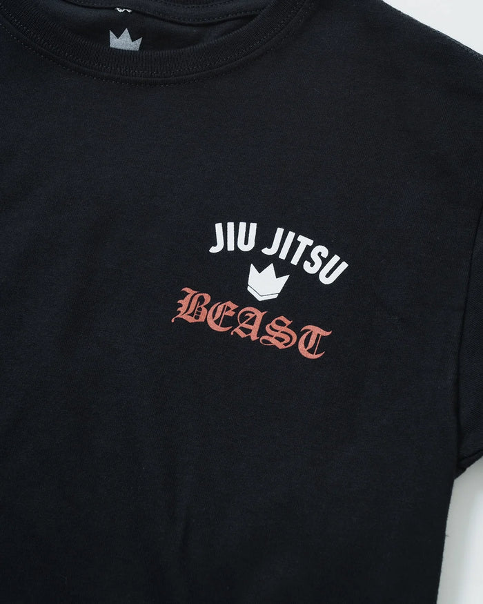 Kingz Beast Youth Tee - Detail Shot - Jiu Jitsu Beast Crown Logo Close-up - Black Youth BJJ Casual Tee [color:Black]