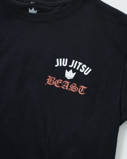 Kingz Beast Youth Tee - Detail Shot - Jiu Jitsu Beast Crown Logo Close-up - Black Youth BJJ Casual Tee [color:Black]