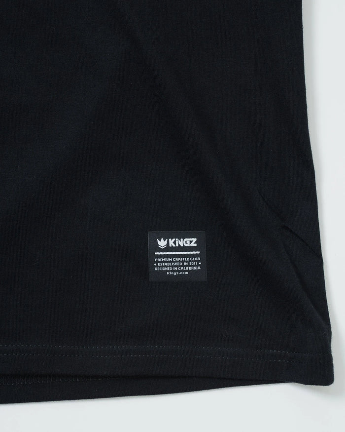 Kingz Beast Youth Tee - Tag View - Kingz Woven Hem Label Close-up - Black Youth BJJ Casual Wear [color:Black]