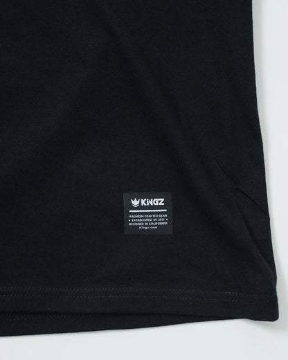 Kingz Beast Youth Tee - Tag View - Kingz Woven Hem Label Close-up - Black Youth BJJ Casual Wear [color:Black]