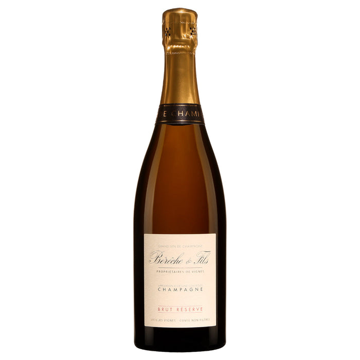 Champagne bottle with gold foil neck and Brut Reserve label