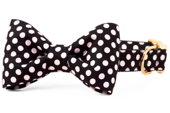 Black & White Polka Dot Bow Tie Dog Collar - Crew LaLa