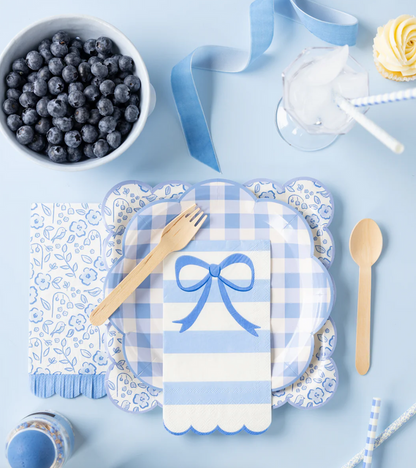 Blue Stripe Bow Scallop Guest Napkin