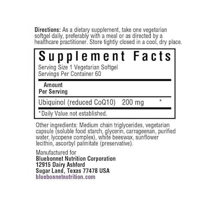 Bluebonnet Cellular Active CoQ10 Ubiquinol 200mg Softgels