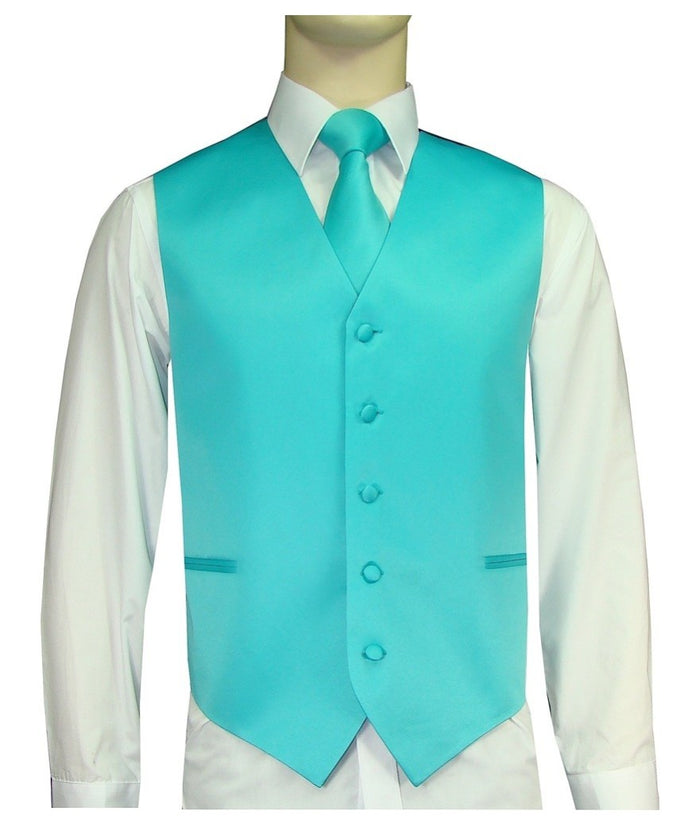BQ Turquoise Men's Satin Solid Vest-10E
