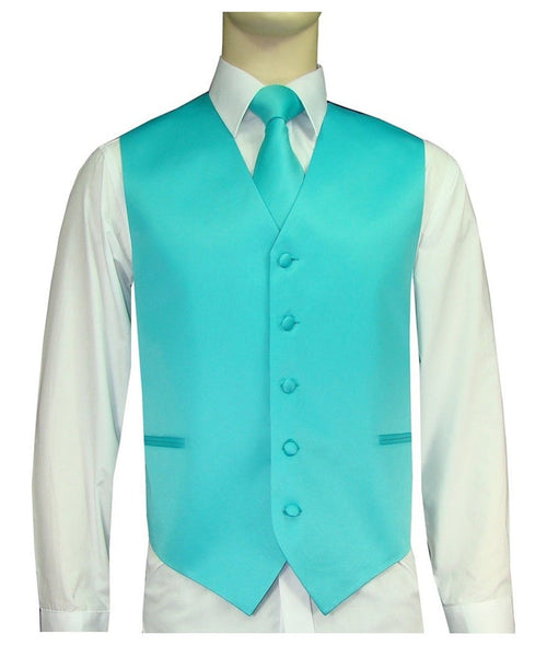 BQ Turquoise Men's Satin Solid Vest-10E