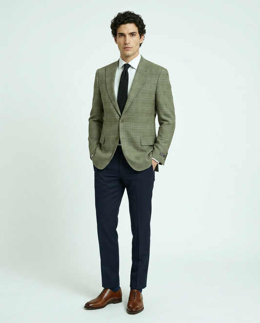 Canuti By Steven Land Mens Taupe Plaid Modern Fit Peak Lapel 2 Button Blazer Sportcoat - The Suit Depot