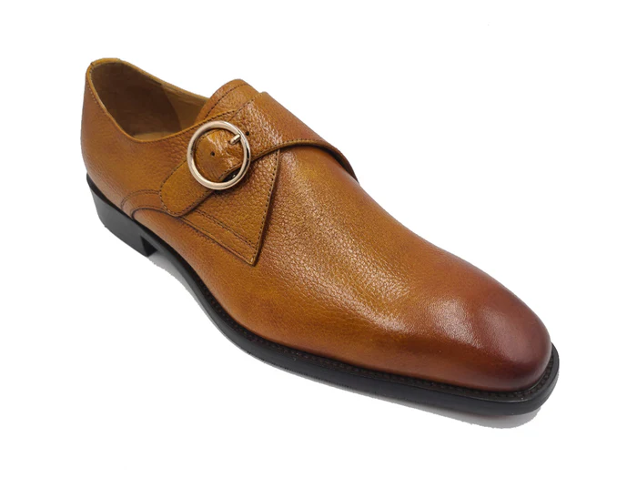 Carrucci Mens Cognac Brown Single Monk Strap Leather Dress Shoes