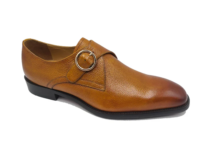 Carrucci Mens Cognac Brown Single Monk Strap Leather Dress Shoes