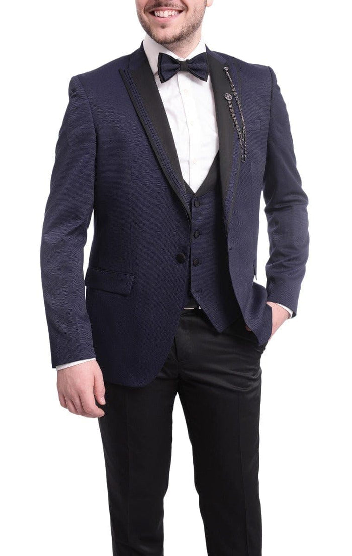 Cemden TUXEDOS 46R / 40W Cemden Extra Slim Fit Navy Blue Textured One Button Tuxedo