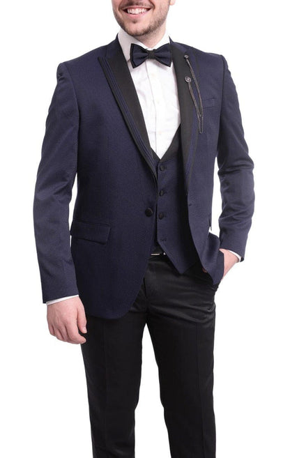 Cemden TUXEDOS 46R / 40W Cemden Extra Slim Fit Navy Blue Textured One Button Tuxedo