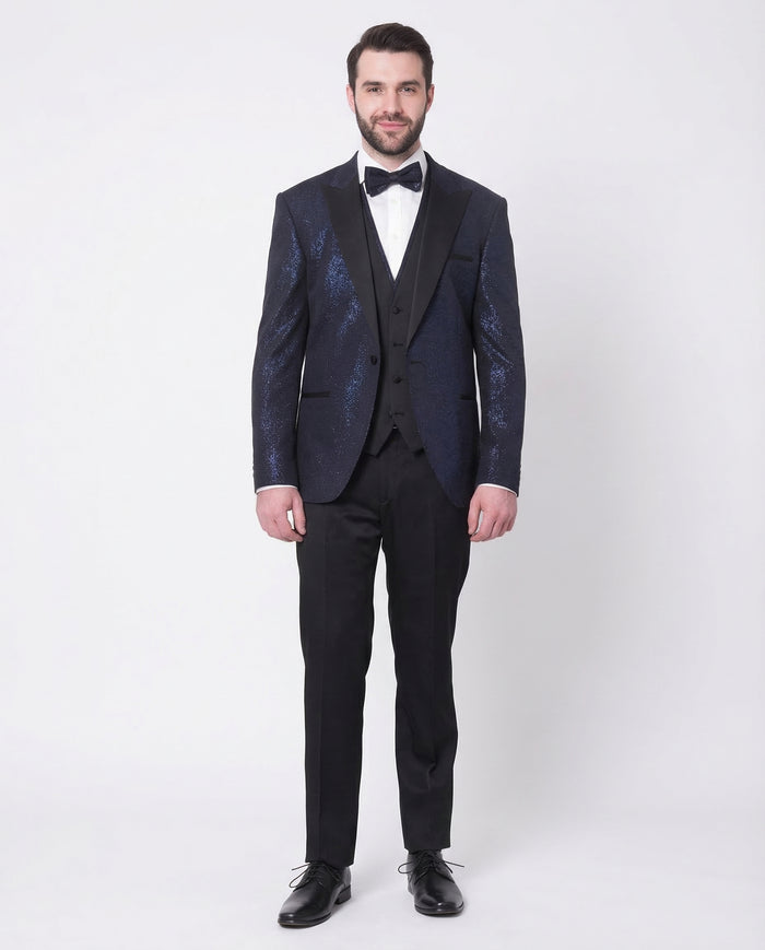 Cemden Mens Solid Blue Shimmer 2 Piece One Button Tuxedo Suit