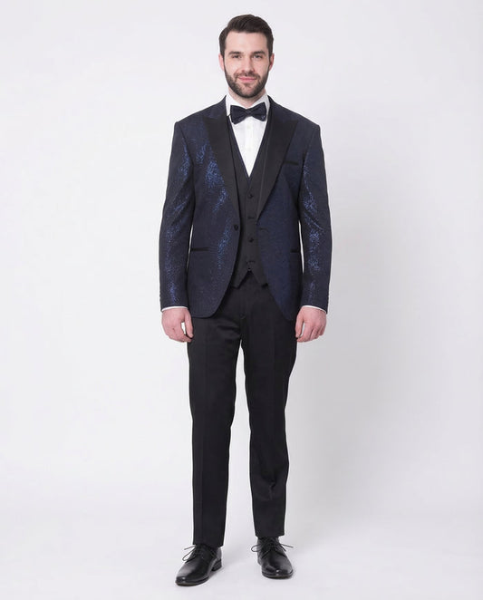 Cemden Mens Solid Blue Shimmer 2 Piece One Button Tuxedo Suit