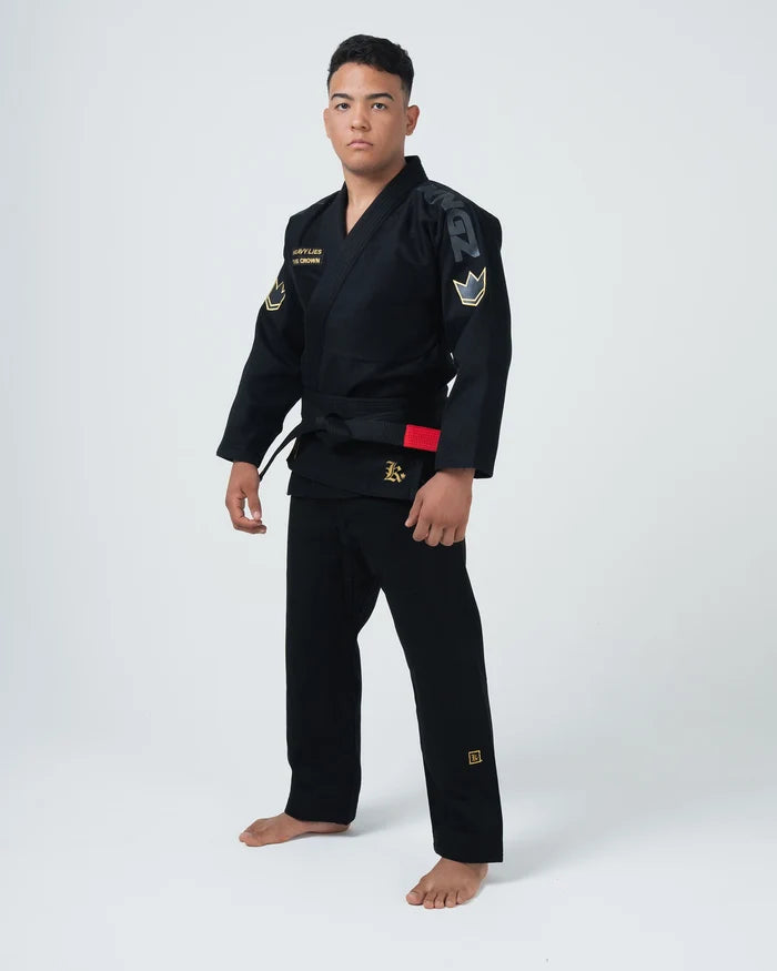 Kingz Comp 450 V6 BJJ Gi Black - Full Length Angled Front View Competition Weight Kimono
