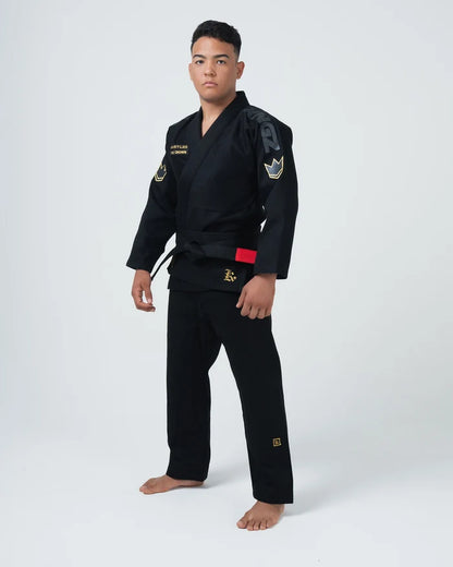 Kingz Comp 450 V6 BJJ Gi Black - Full Length Angled Front View Competition Weight Kimono