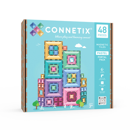 CONNETIX Magnetic Tiles Pastel Portal Pack, 48 Pieces