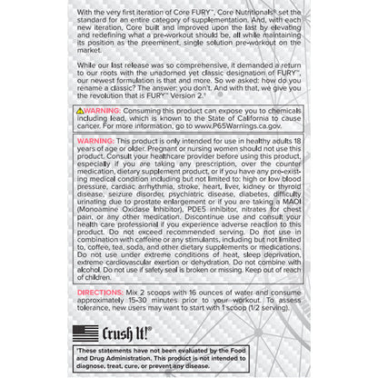 Core Nutritionals Fury V2 Pre-Workout 40/20 Servings