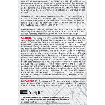 Core Nutritionals Fury V2 Pre-Workout 40/20 Servings