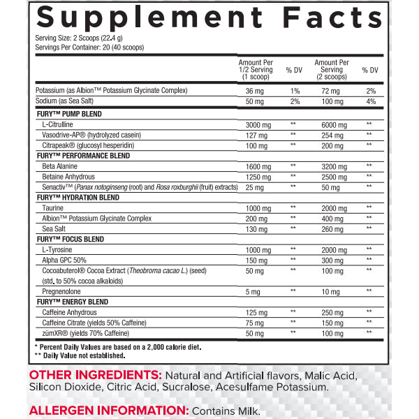 Core Nutritionals Fury V2 Pre-Workout 40/20 Servings