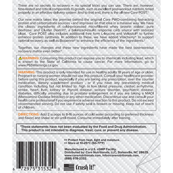 Core Nutritionals Post-Workout Recovery Matrix 20 Servings