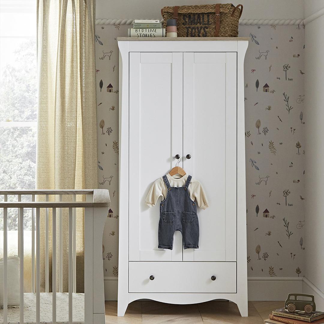 CuddleCo Clara 2-Door Double Wardrobe   - White/Ash