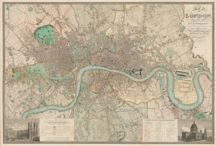 Custom Old Map of London by C&J Greenwood, 1830