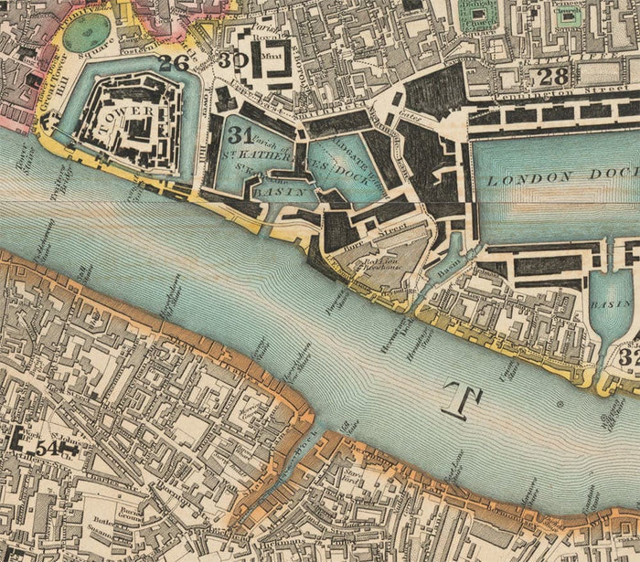 Custom Old Map of London by C&J Greenwood, 1830