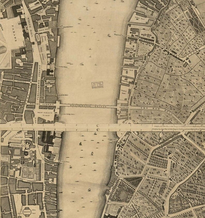 Custom Old Map of London by John Rocque, 1746