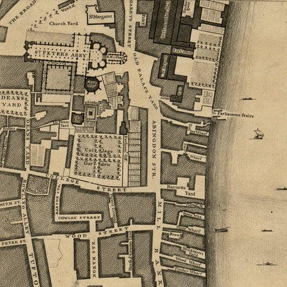 Custom Old Map of London by John Rocque, 1746