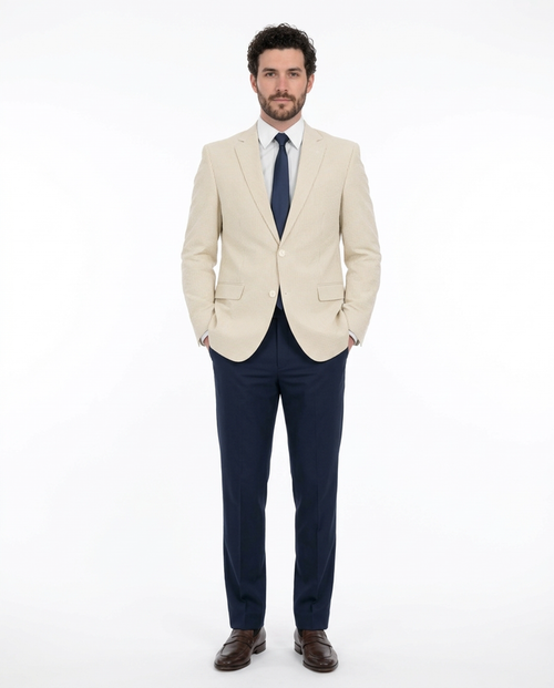 Emigre Classic Fit Tan Pinstriped Two Button Cotton Seersucker Blazer