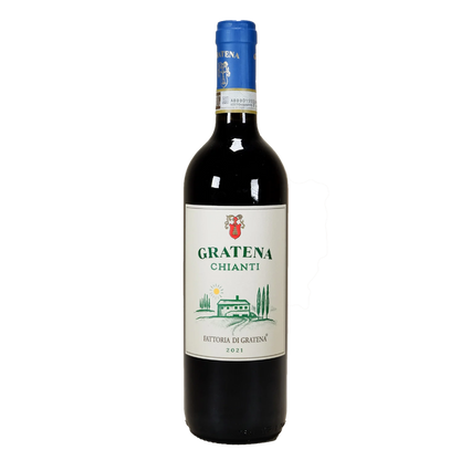 Chianti 2022 wine bottle with blue foil cap and front label