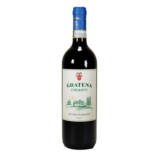 Chianti 2022 wine bottle with blue foil cap and front label