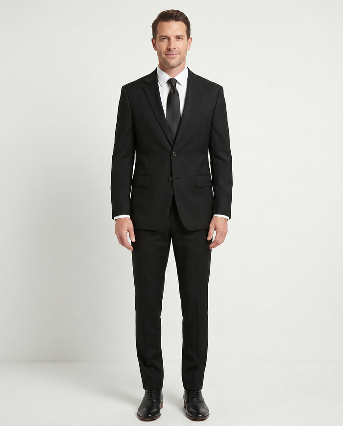 Ferrecci Mens Solid Black Classic Fit 2 Piece Suit