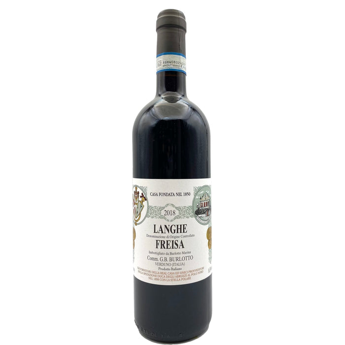 Langhe Freisa wine bottle by G.B. Burlotto, dark glass with front label.