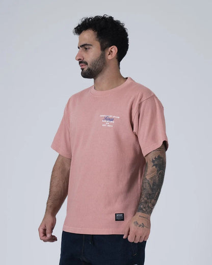 Kingz Gentle Art Club Tee - Front Angle View - Gentle Art Club Chest Logo Side Profile - Muted Pink BJJ [color:Muted Pink]
