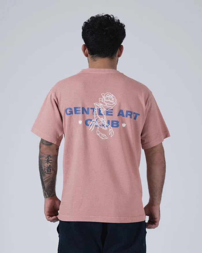 Kingz Gentle Art Club Tee - Back View Full - Gentle Art Club Scorpion Rose Back Graphic - Muted Pink BJJ [color:Muted Pink]