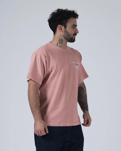 Kingz Gentle Art Club Tee - Side Profile View - Oversized Fit Muted Pink Pigment Dye - BJJ Casual Tee [color:Muted Pink]